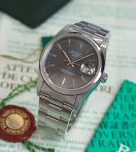Afbeelding in Gallery-weergave laden, Rolex Date 15210 Slate Grey + Papers & Original Engine Turned Bezel (1995)