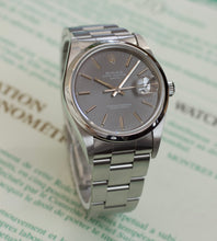Afbeelding in Gallery-weergave laden, Rolex Date 15210 Slate Grey + Papers & Original Engine Turned Bezel (1995)