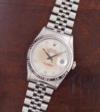 Afbeelding in Gallery-weergave laden, Rolex Datejust 16234 'Silver / Cream Patina Diamond Dial' (1990)