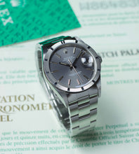 Afbeelding in Gallery-weergave laden, Rolex Date 15210 Slate Grey + Papers &amp; Original Engine Turned Bezel (1995)
