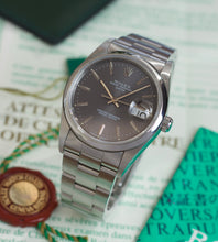 Load image into Gallery viewer, Rolex Date 15210 Slate Grey + Papers &amp; Original Engine Turned Bezel (1995)
