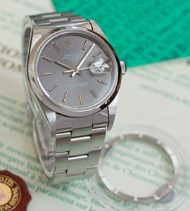 Rolex Date 15210 Slate Grey + Papers & Smooth Bezel (1995)