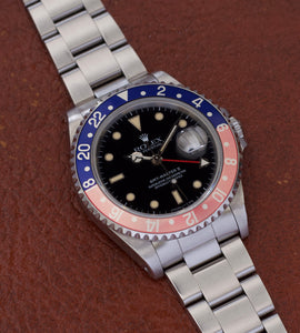 Rolex GMT-Master II Pepsi + Coke Inlay 'Cream Patina' 1990