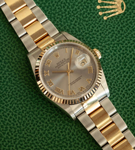 Rolex Datejust 16233 'Grey Roman Dial / Oyster Bracelet' + Box & Papers (2002)