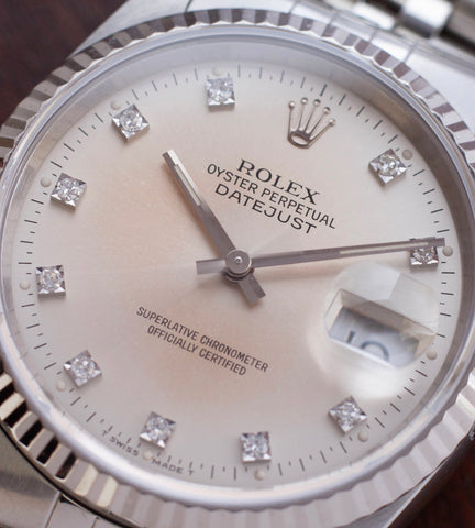 Rolex Datejust 16234 'Silver / Cream Patina Diamond Dial' (1990)