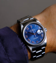 Load image into Gallery viewer, Rolex Datejust 16220 Blue Applied Roman Dial from 1999
