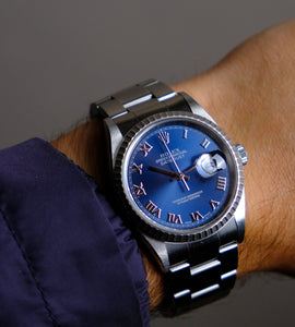 Rolex Datejust 16220 Blue Applied Roman Dial from 1999