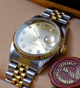 Rolex Datejust 16233 ''Champagne Diamond Dial'' Full Set (93/94)