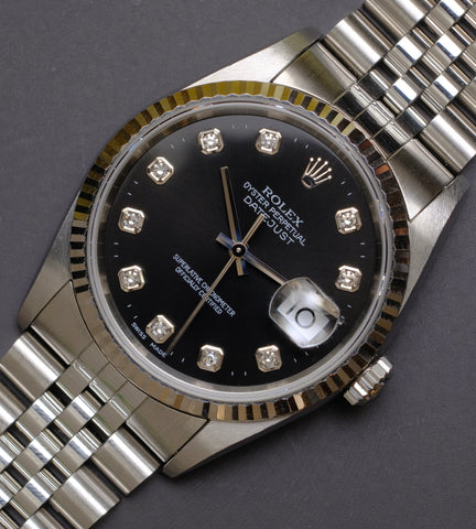 Rolex Datejust 16234 Black Diamond Dial 1996 (Box + Papers)